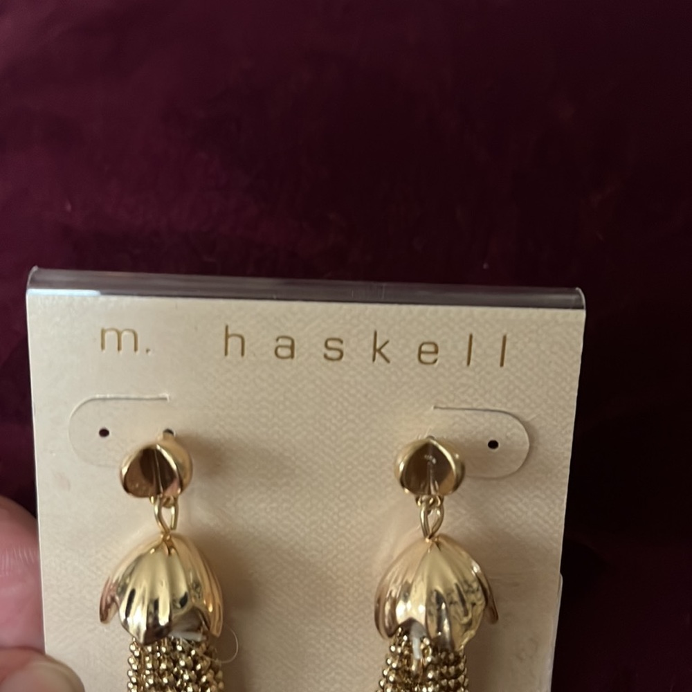 NWT M Haskell gold tone tassel pierced earrings - Picture 2 of 8
